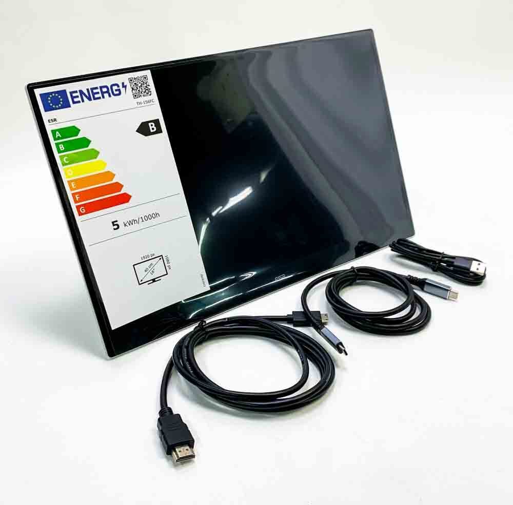 ESR Portable Monitor mit Ständer für Laptops, Ultraschlanker 15,6 Zoll 1080P Externer Monitor mit verstellbarem Ständer, Reisemonitor, Quer- und Hochformat für Laptop/Mac/Tablet/Handy/Switch, Silber
