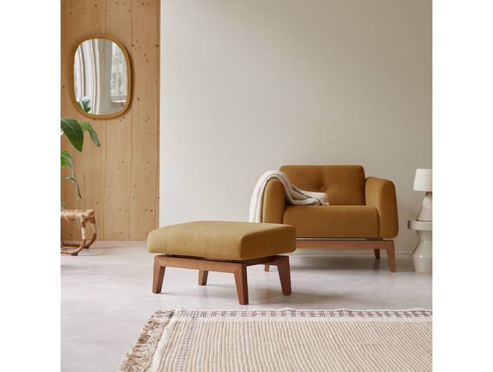 Fußhocker Bjorn aus senffarbenem Stoff, 1 Sitzplatz - Senfgelb