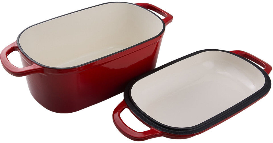 Living and Home 3.8L Enameled Cast Iron Rectangular Bread Dutch Oven Red