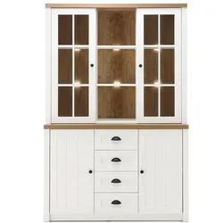 BUFFETSCHRANK weiß Pinie, Eiche hell Landhaus, Buffet 130 x 198 cm
