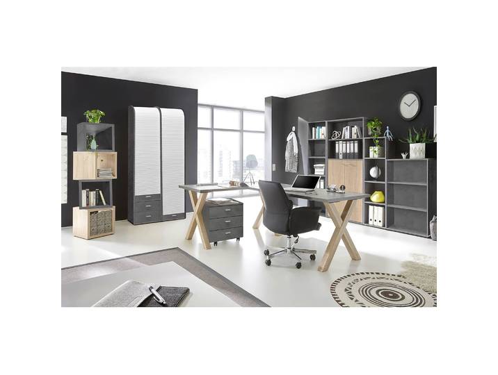 Étagère de bureau Leeton I Panneau aggloméré plaxé Gris/Anthracite 109cm