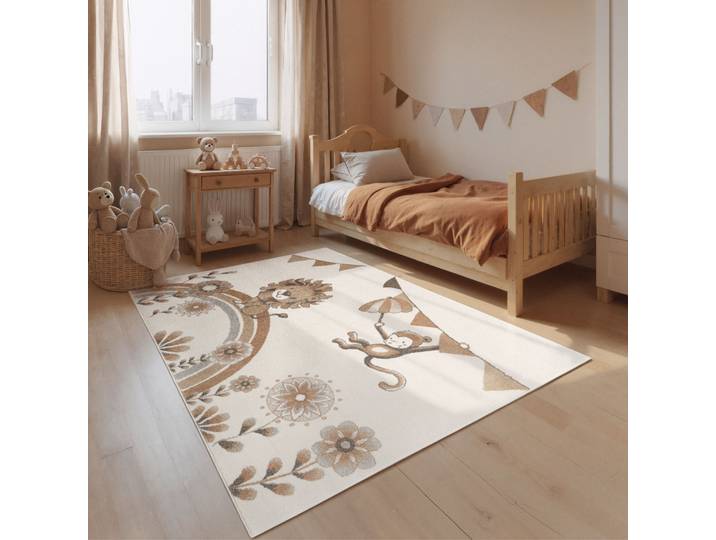 Kinderteppich VILLEROY & BOCH Roar like a Lion Summer Party Teppich , beige (creme, mulitfarben), B:120cm H:9mm L:170cm, Polypropylen, Teppiche, Kinderteppich, Spielteppich weich, Kinderzimmer, Boho Kids Spielunterlage, Tieremotiv