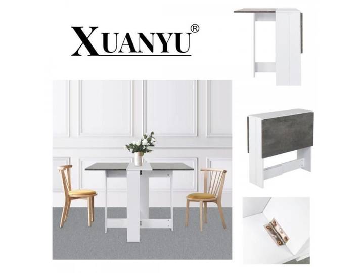 Table Console Pliable XUANYU - Blanc+Béton - 103x76x73.4cm