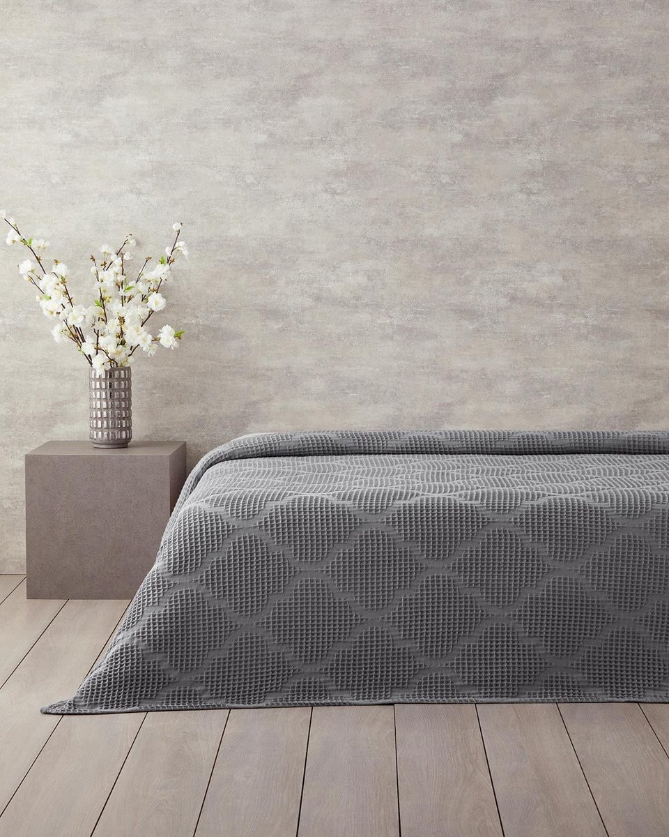 English Home Fiona Waffle Deken - King Size - Antraciet - 100% Katoen - 240 x 220 cm