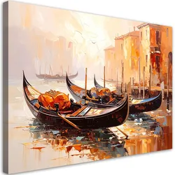 LEINWANDBILD Venedig Stadt Gondeln Beige 90x60cm