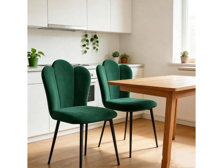 Chleby Lot de 2 Chaise de salle à manger en velours Pétales Scandinave Pieds en métal Pour Cuisine Chambre Coiffeuse Vert