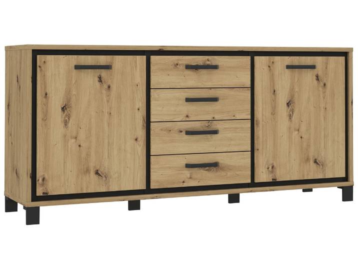 Forte Sideboard TRONDHEIM 2-trg 4 Schubladen Artisan / Schwarzeiche Optik 178,4x41,5x81,3 cm