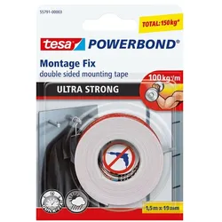 Tesa, doppelseitiges Klebeband Powerbond Ultra Strong, 1,9 cm x 1,5 m, weiß