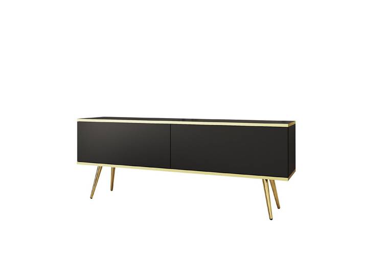 MOEBLO TV-Board DAYN NEW (Lowboard Fernsehtisch TV Bank TV Tisch Fernseher Tisch TV Möbel, goldene/schwarze Metallbeine), 135/175x30x32