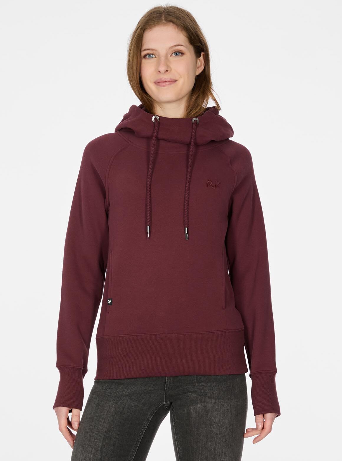 Kapuzensweatshirt RAGWEAR "ELNOA", Damen, Gr. M, rot (wine), Sweatware, Obermaterial: 70% Baumwolle, 30% Polyester, unifarben, normal, Rundhals, Sweatshirts Kapuzensweatshirt, brushed, stretchy, super softe Qualität, mit breitem Saum und Kapuze wine M