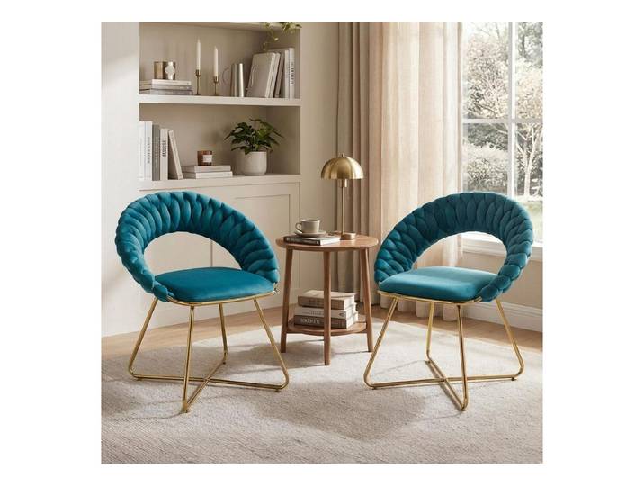 LuxusKollektion Loungesessel Sessel 2er Set Loungesessel Akzentstuhl Samt Metallbeine Blau