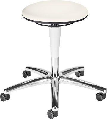 Praxishocker bimos, mit Rollen, für Labore & hygienekritische Bereiche, höhenverstellbar, B 400 x T 400 x H 460-630 mm, Kunstleder, weiß