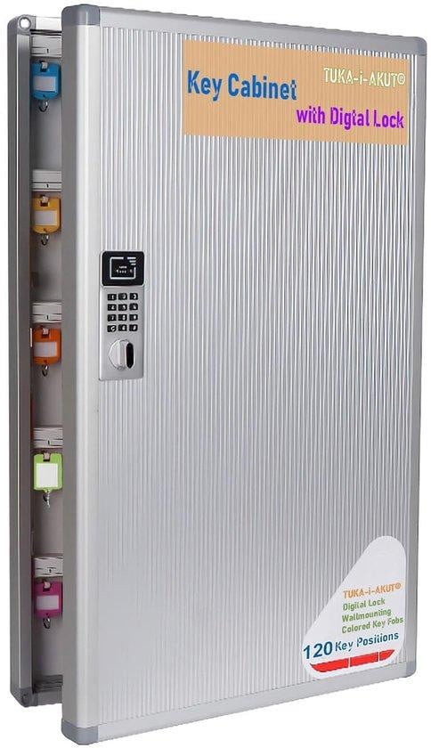 TUKA-i-AKUT Elektronische Sleutelkast met 120 Haken, Aluminium, Zilver, Wandmontage, TKD8651-120, B/D/H: 77,5 x 40,5 x 6,3 cm