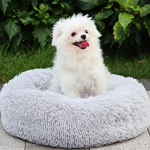 MDDK DY Hondenbed en kattenbed met donutdesign, lichtgrijs, Ø 70 cm