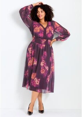 Plus Size Women's Elena Dress by Avenue in Berry Blurred Floral (Size 14)