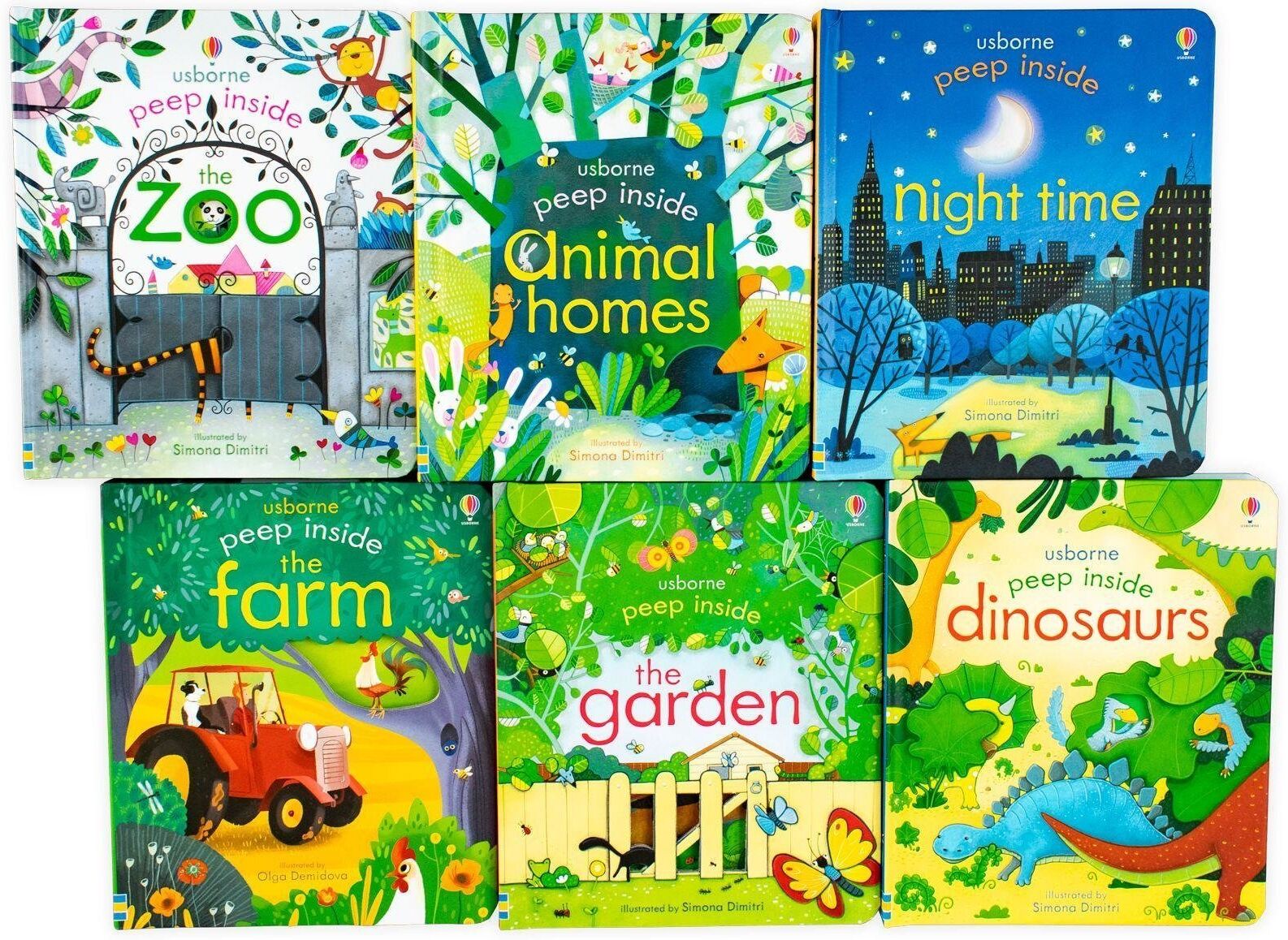 Peep Inside 6 Books Collection Box Set by Usborne   Lift-the-Flap Board Books for Babies & Toddlers (Zoo, Animal Homes, Night Time, Dinosaurs, Garden