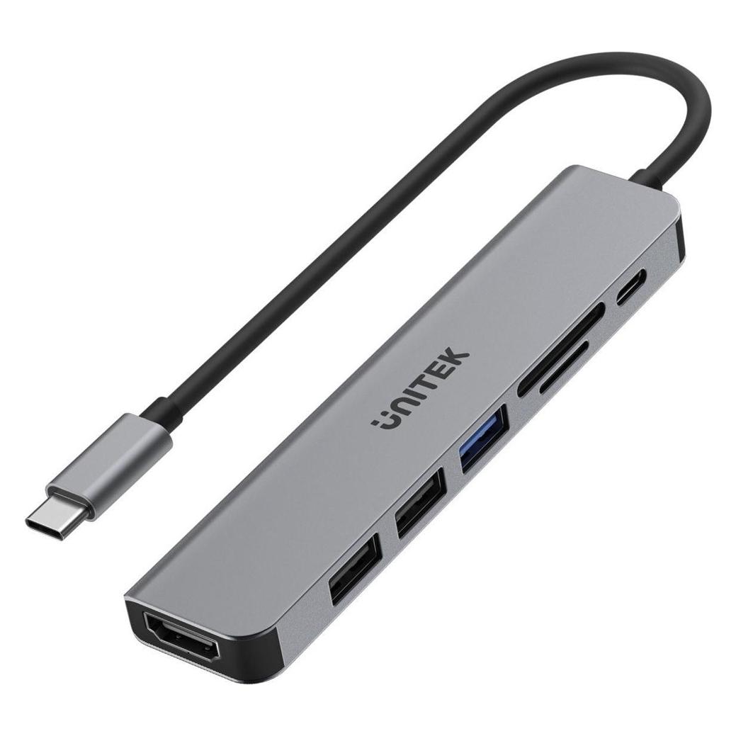 Unitek HUB USB-C 7IN1, HDMI 4K, PD,,ALU (USB-C, 7 Ports) (H1118A)