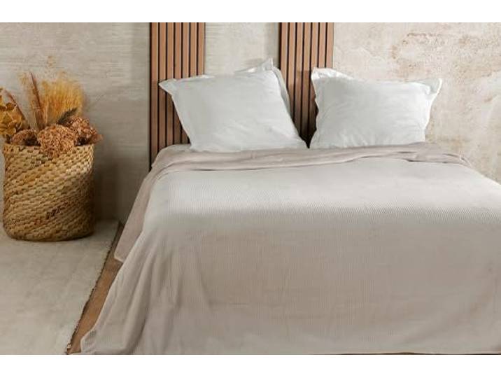 LINDER Couvre lit Velours gaufré - 240x260cm - Ivoire