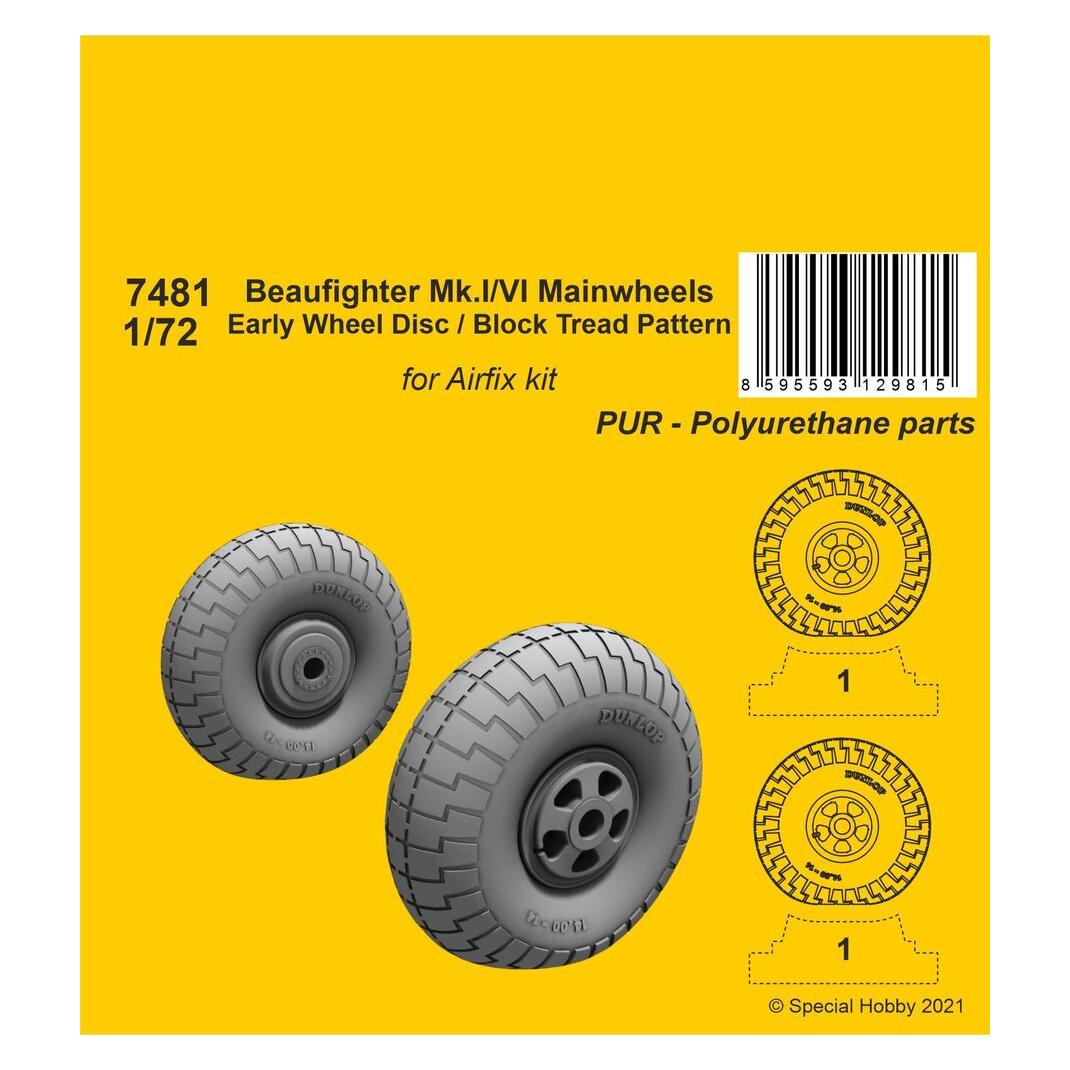 CMK Beaufighter Mk.I/VI Mainwheels - Early Wheel Disk / Block Tread Pattern (7481)