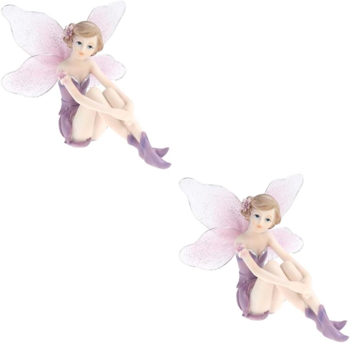 Set van 2 handgeschilderde miniatuur bloemfeeën voor huisdecoratie