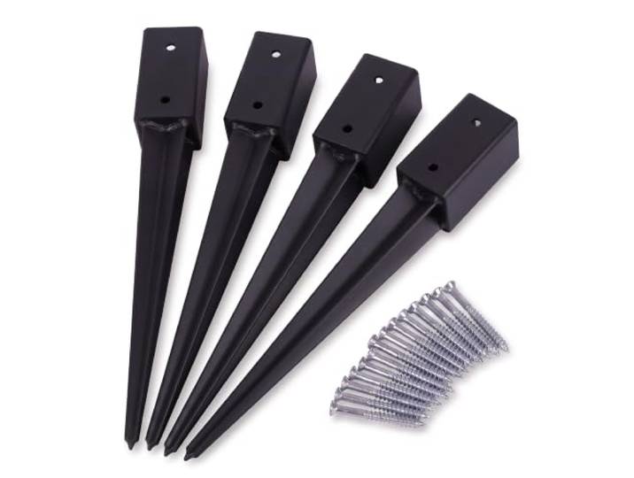 Relaxdays Manchons à enfoncer\, lot de 4\, 750 mm\, noir pour poteaux en bois 60x60 mm\, acier inoxydable