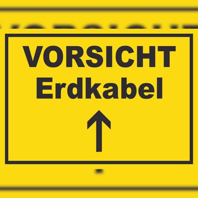 HB-Druck Vorsicht Erdkabel mit Richtungspfeil oben Schild A4 (210x297mm)