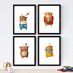 POSTER Set mit 4 Lustige Bären A3 Schwarzer Rahmen
