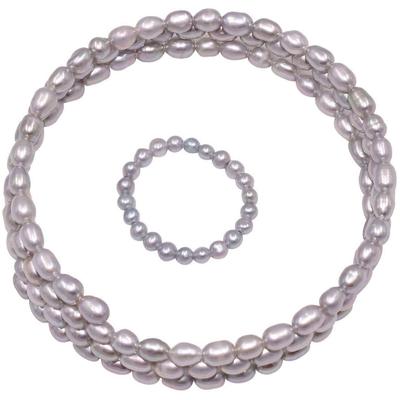 Schmuckset FIRETTI "Multipack Schmuck Geschenk Ring Wickelarmband", grau (silbergrau), Schmuck_Sets, Damen, Perlen, Schmuckset, Made in Germany - mit Süßwasserzuchtperlen