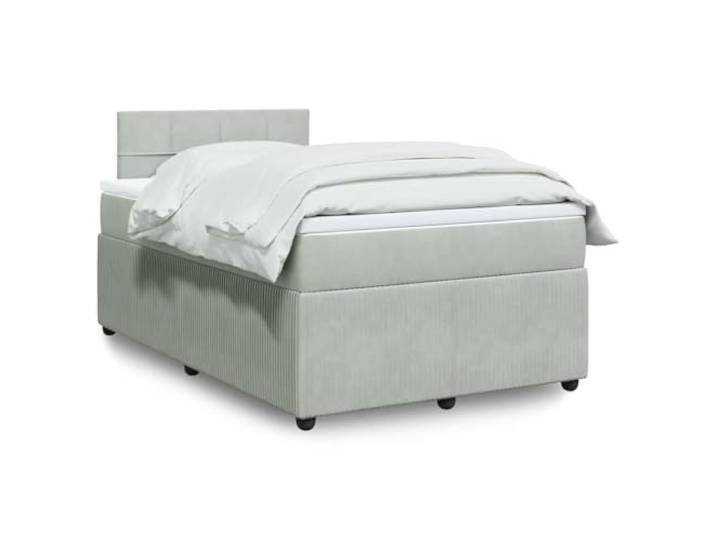 RJPLMFV Bettgestell, Velours, Hellgrau, 120 x 200 cm Taschenfederkernmatratze, abnehmbarer Topper, Stützlatten, waschbarer Bezug