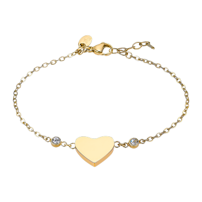 Armband LOTUS "Essentials - Herz", gold (gelbgoldfarben, kristallweiß, kristallweiß), Armbänder, Damen, 17,5cm, Edelstahl, Armband, mit Glasstein