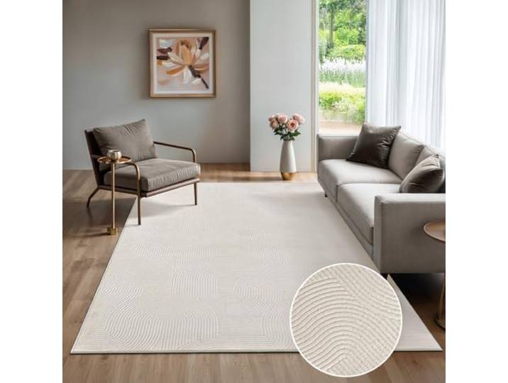 the carpet Rio - Tapis Salon Moderne et Doux avec Un Dos antidérapant et Une Apparence en 3D\, Surface Moelleuse\, Facile à Entretenir et résistant\, crème\, 140 x 200 cm