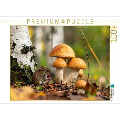 CALVENDO Puzzle Pilzbesuch - Rotkappen und Maus | 1000 Teile Lege-Größe 64x48cm Foto-Puzzle für glückliche Stunden