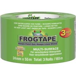 Frog Tape, Klebeband, Multi-Surface Feinkrepp-Malerband mit PaintBlock Technologie 24mm x 55m im 3er Pack (24 mm)