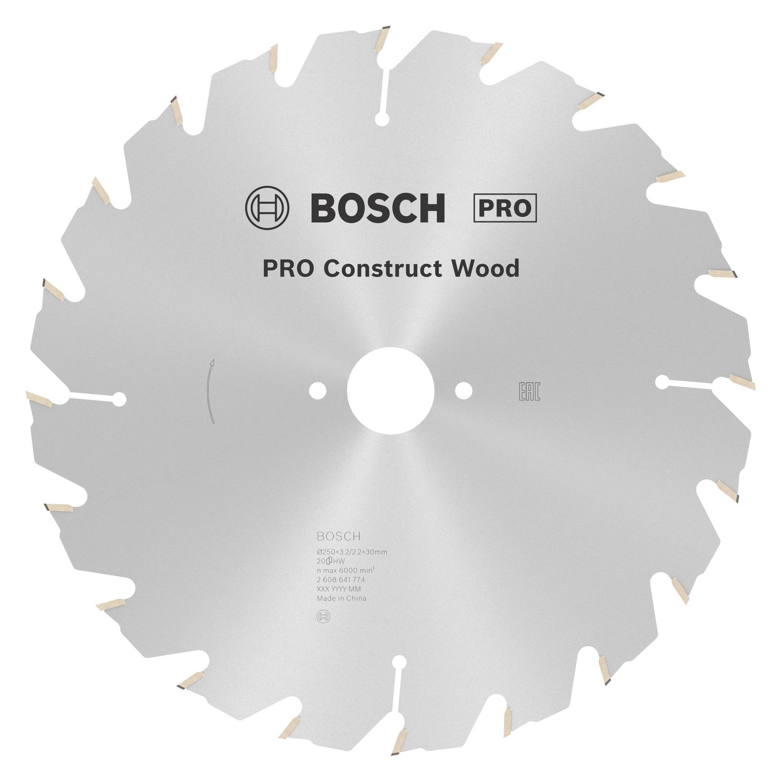 Bosch Professional Zubehör PRO Construct Wood Kreissägeblatt, 250 x 3,2 x 30 mm (2608641774)