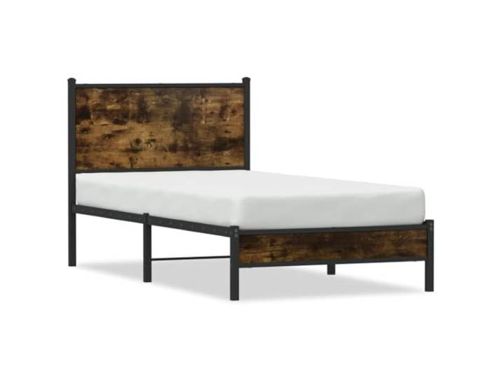PUGYNBK Bettgestell aus Stahl, 75 x 190 cm Sockel mit Metallleisten, zentrale Beine, Stauraum, rauchige Eiche