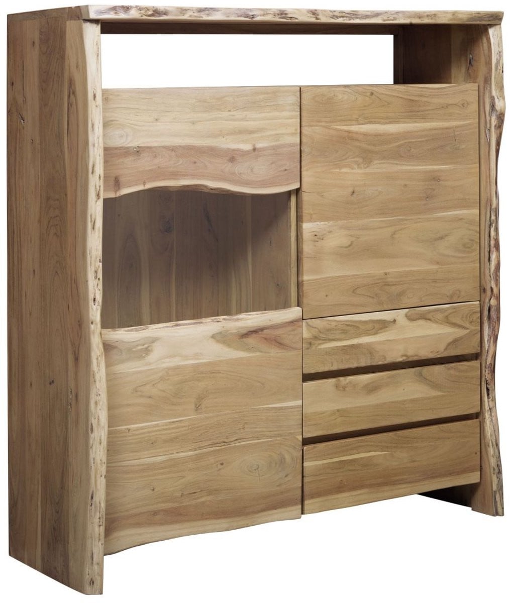 Massivmoebel24 Pure Acacia Highboard in blank massief hout, B: 131 cm, D: 45 cm, H: 147 cm