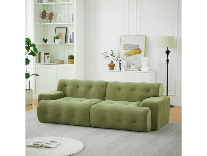 WOVREO Canape Convertible 2 places 224x104x66 cm en chenille verte accoudoirs larges sans montage