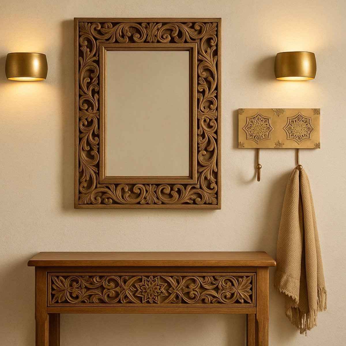 Set van handgemaakte ornament wandhaken voor kleding en deuren in antiek goud, 20 cm