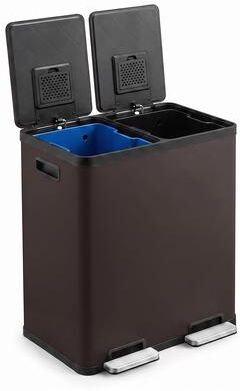 YUN 16 Gallon Dual Kitchen Trash Can with Lid, Stainless Steel Garbage Bin with 2 Removable Buckets, Soft Close
