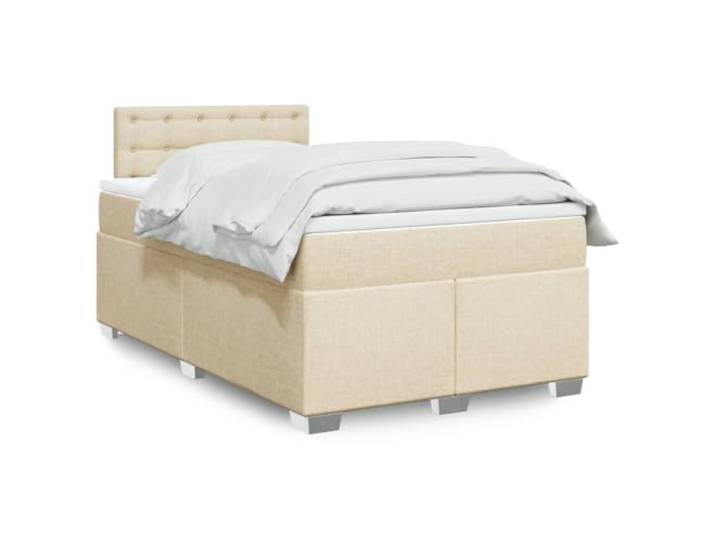 PUGYNBK Boxspringbett mit Matratze, cremefarben, 120 x 190 cm Weiches Polyestergewebe, Taschenfederkerne, Kopfteil, Lattenrost