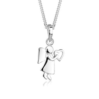 Kette mit Anhänger ELLI "Halskette Engel Herz Glücksbringer Symbol Schmuck Geschenk 925 Silber" Gr. 45, silber, Halsketten, Damen, 45, ohne Stein, Silber 925 (Sterlingsilber)