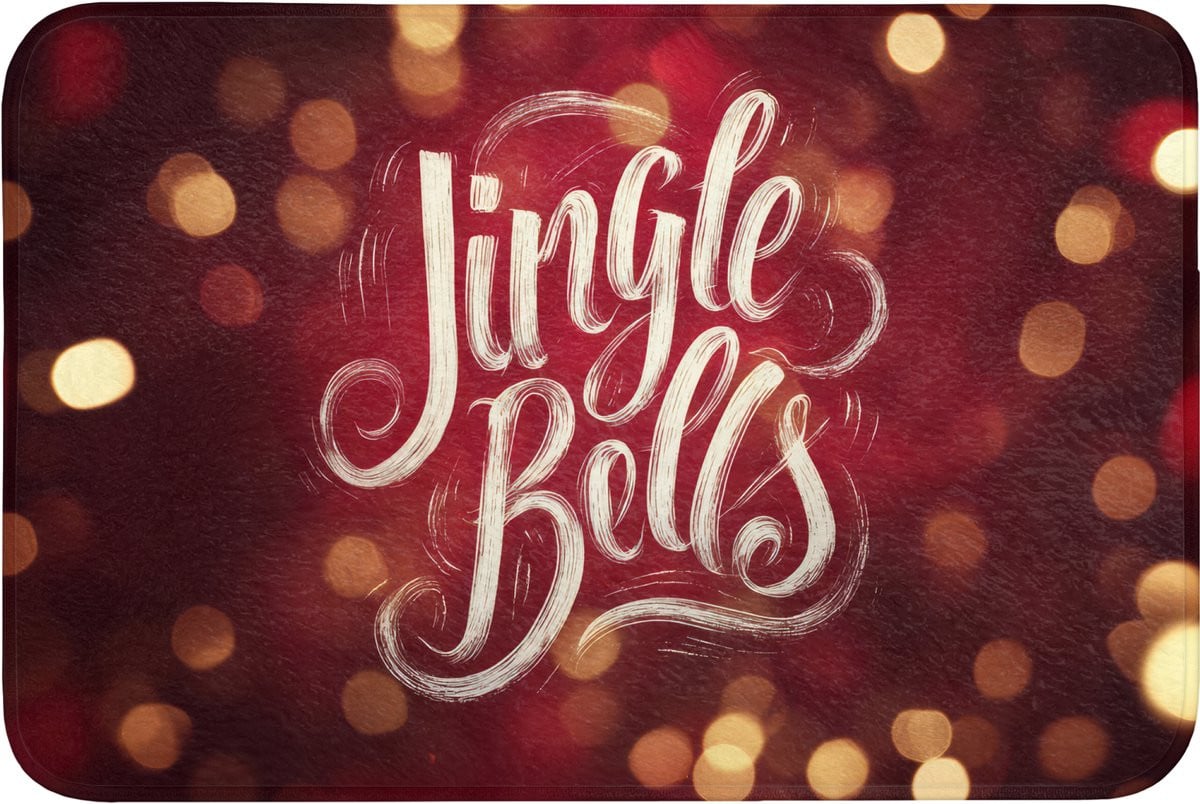 Jingle Bells Kerst Badmat - Rood - Antislip - 90 x 60 cm
