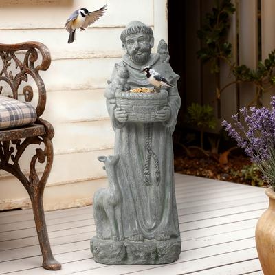 LuxenHome Saint Francis of Assisi MgO Garden Statue with Animal Companions & Birdbath Bowl