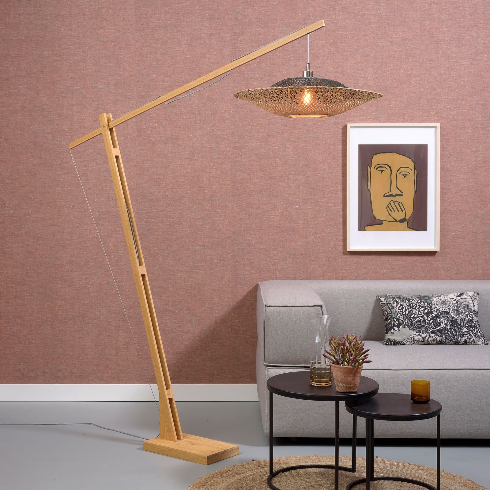 GOOD&MOJO Vloerlamp Kalimantan Bamboe, Naturel, Hoogte: 207 cm