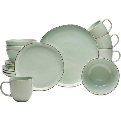 Kombiservice VAN WELL "Geschirr-Set Urban, 16-teilig", grün, 16 Stk., Steinzeug, Geschirr-Sets, Kombiservice, rund, spülmaschinen- und mikrowellengeeignet
