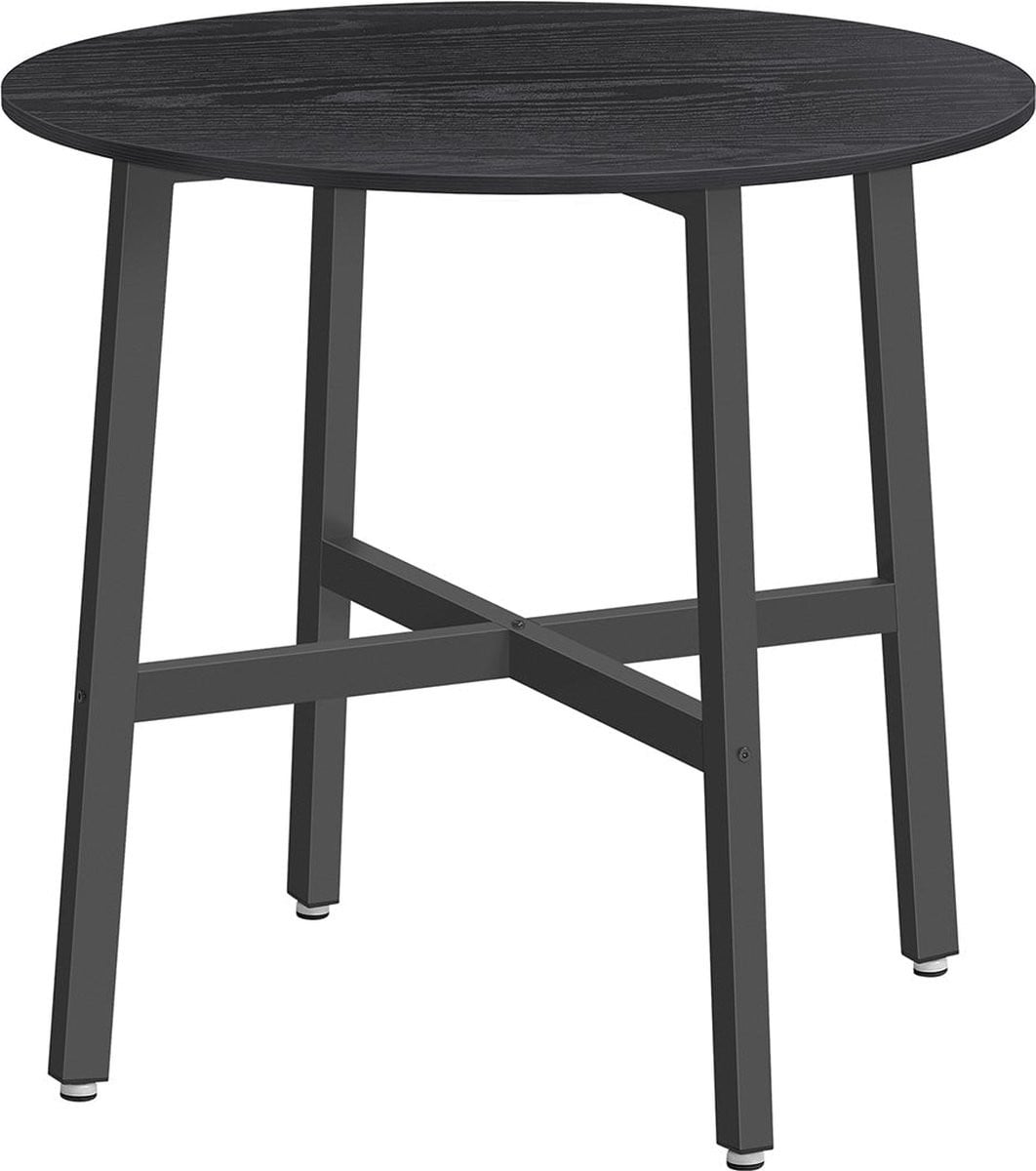 Moderne Ronde Eettafel van Spaanplaat en Staal in Ebbenhout Zwart-Inktzwart, D: 80 cm, H: 75 cm