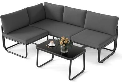 Costway 4 Pieces Patio Furniture Set with Cushions and Coffee Table-Gray