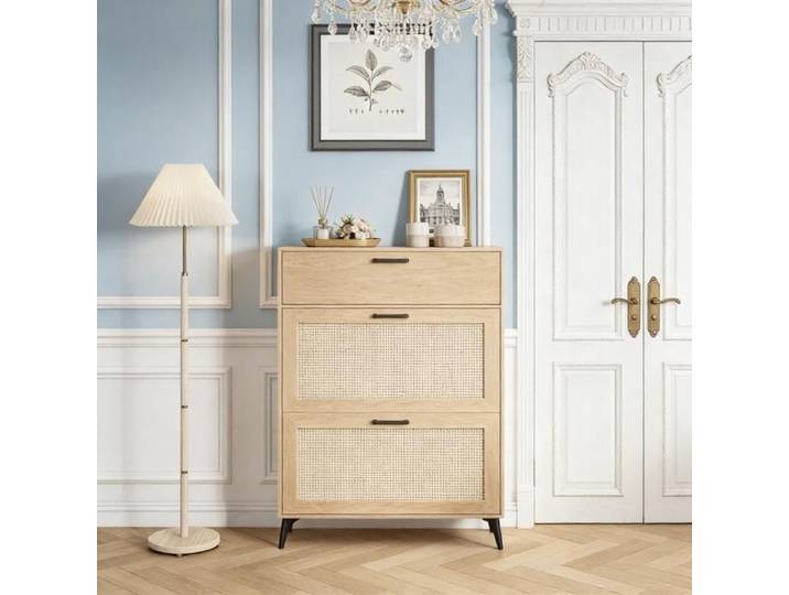 Meuble à chaussures - COMANLAI - Rotin - 20 paires - Design pliable - Style scandinave moderne