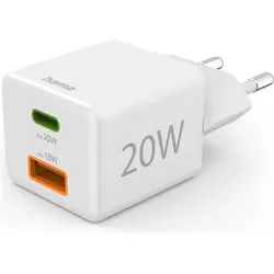 HAMA Schnellladegerät 1x USB-C 1x USB-A Mini-Ladegerät PD 20 W weiß