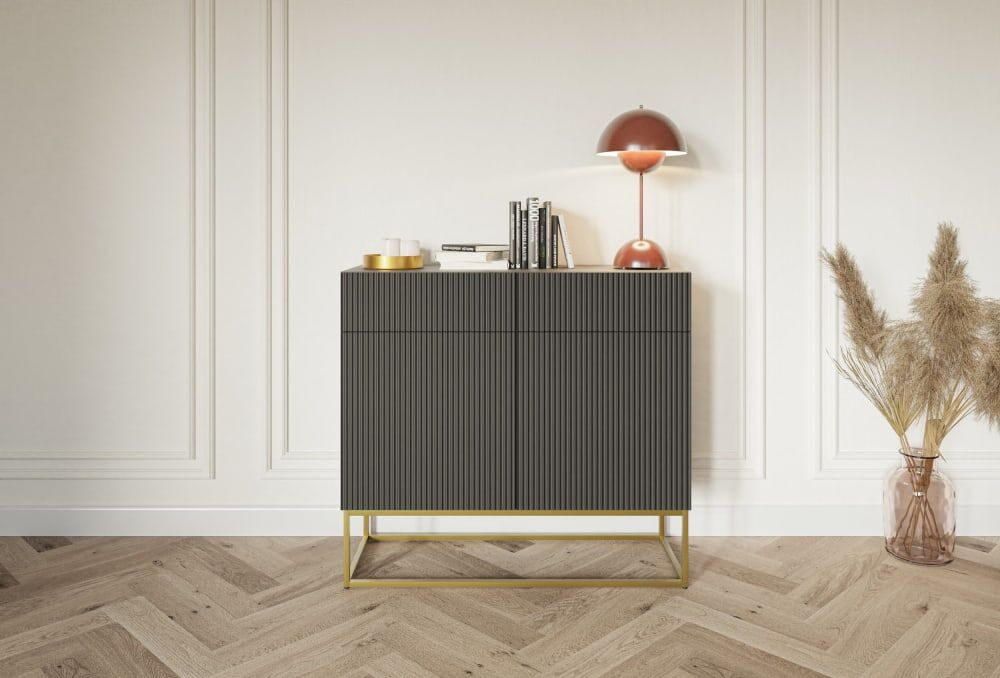 Selsey Commode à deux portes avec deux tiroirs noirs 100x38 cm Noir 38x90x100cm